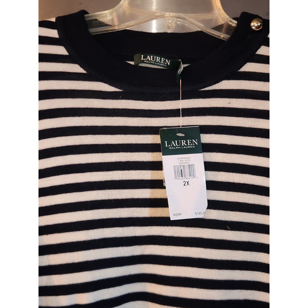 Lauren by Ralph Lauren Striped Long Sleeve with Button Detailing MSRP 165 NWT - Picture 2 of 5